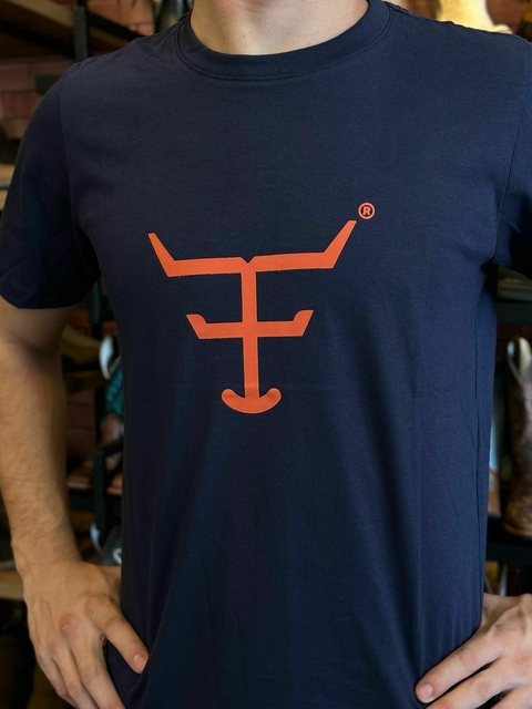 CAMISETA MASCULINA TEXAS FARM - CM652 - AZUL MARINHO/LARANJA - comprar online