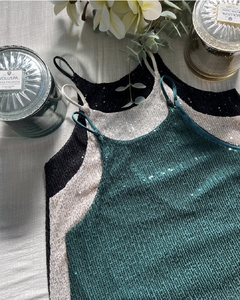 Conjunto Muscu Ambar pailettes+ Palazzo pollera Cartagena brilloso Verde - tienda online