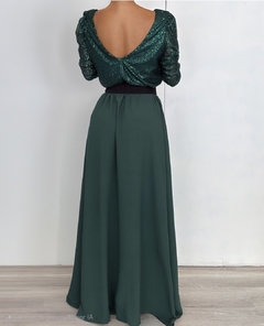 Blusa Katia pailettes + Maxifalda Bogota crepe Verde ingles - comprar online