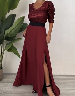 Blusa Katia pailettes + Maxifalda Bogota crepe Bordo - comprar online
