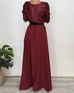 Blusa Katia pailettes + Maxifalda Bogota crepe Bordo en internet