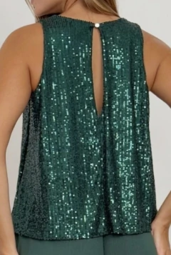 Conjunto blusa Mora pailettes + Maxifalda Bogota crepe Verde - comprar online
