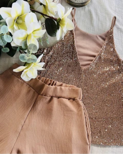 Conjunto Ambar pailettes + Cartagena crepe Toffee - comprar online