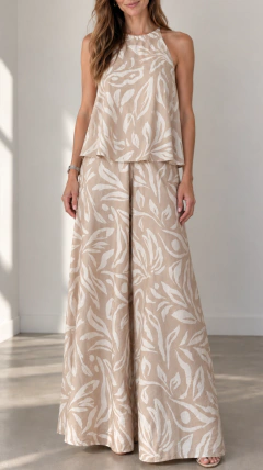 Conjunto Blusa + Palazzo pollera estampado seda crush