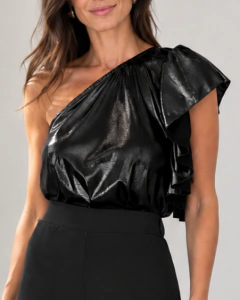 Blusa un hombro skinny foil -