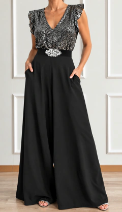 Conjunto Emilia pailettes negro/plata + Cartagena crepe negro