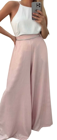 Conjunto Muscu Ambar crepe + Palazzo pollera Cartagena celeste foil rosa - comprar online