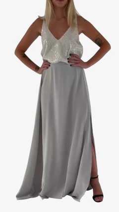Conjunto Ambar pailettes + Maxifalda Bogota crepe Gris en internet