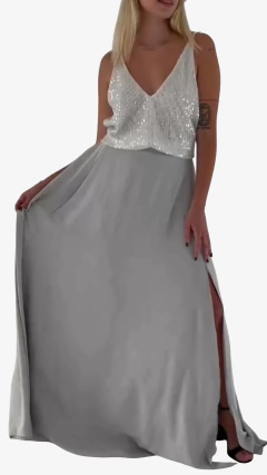Conjunto Ambar pailettes + Maxifalda Bogota crepe Gris - comprar online