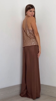 Conjunto Muscu Ambar pailettes+ Palazzo pollera Cartagena brilloso Chocolate - Lola Dots 