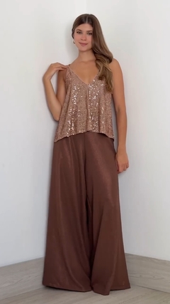 Conjunto Muscu Ambar pailettes+ Palazzo pollera Cartagena brilloso Chocolate en internet