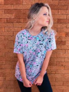 Camiseta Cinza Galáxia Turquesa | Rosa