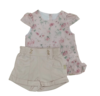 Conjunto Paraiso 1643 composto por blusa de flores e shorts rosa bebê 