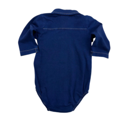 Body Anjos Baby, body azul marinho para bebês com mangas longas e detalhe de costura.