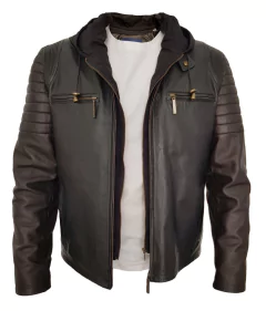 CAMPERA CUERO OVEJA CUELLO Y CAPUCHA DESMONTABLE COLOR NEGRO