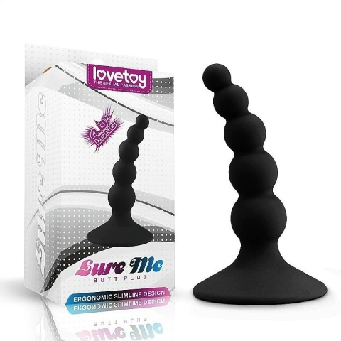 LOVETOY LURE ME BUTT PLUG - PLUG ANAL 10X2,6CM ESCALONADO COM VENTOSA COR PRETA - CÓD 51162