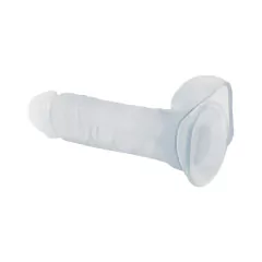 PRÓTESE REALÍSTICA 19X4,2CM COM ESCROTO, VENTOSA E SEM VIBRADOR COR TRANSPARENTE - CÓD 1523