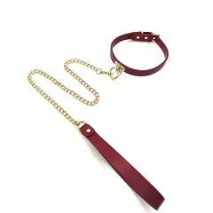 COLEIRA BONDAGE COM CORRENTE GUIA COR VERMELHA - CÓD 51509