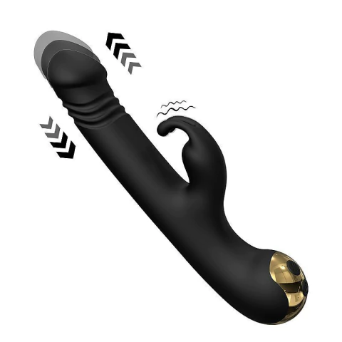 HAPPY RABBIT VIBRADOR DE PONTO G E CLITÓRIS COM VAI E VEM COR PRETA - CÓD 2605