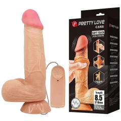 PRETTY LOVE PÊNIS REALÍSTICO 21,8X4,6CM COM DUPLA CAMADA, VENTOSA E VIBRADOR COR BEGE - CÓD 1612