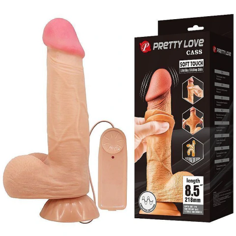 PRETTY LOVE PÊNIS REALÍSTICO 21,8X4,6CM COM DUPLA CAMADA, VENTOSA E VIBRADOR COR BEGE - CÓD 1612