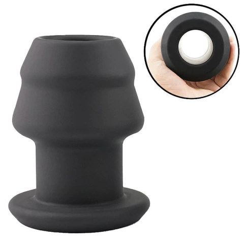 PLUG ANAL 7,3X3,5CM VAZADO EM SILICONE COR PRETA - CÓD 51595