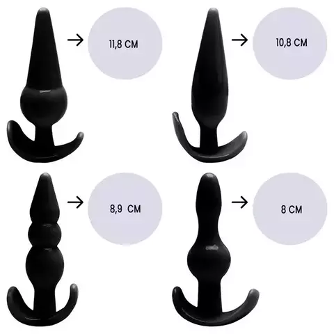 KIT PLUG ANAL SILICONE COM 4 UN TAMANHO VARIADOS COR PRETA - CÓD 51493
