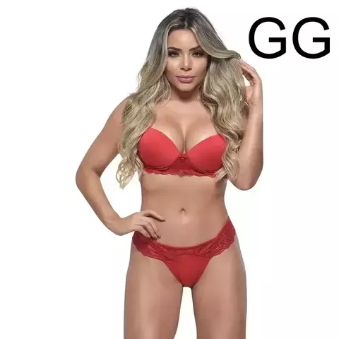 CONJUNTO 1/2 TAÇA DRAPEADO COM RENDA TAMANHO GG COR VERMELHA - CÓD 71335