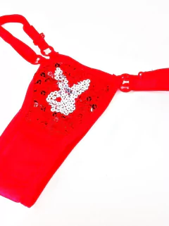 CALCINHA FIO DENTAL PAETÊ PLAYBOY COR VERMELHA - CÓD 7108