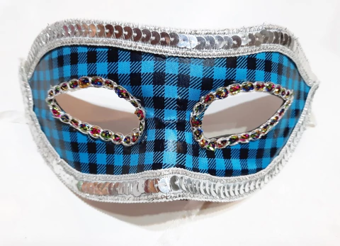 MÁSCARA VENEZIANA DECORADA COR AZUL - CÓD 7261