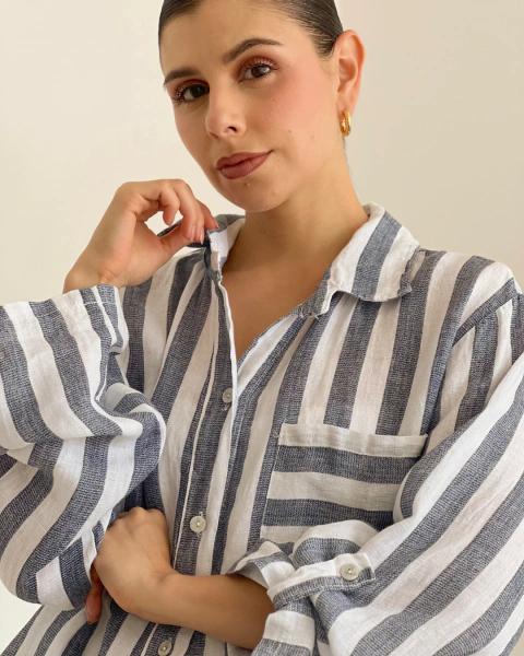 Camisa M.008 a Rayas Azul y Blanco en internet