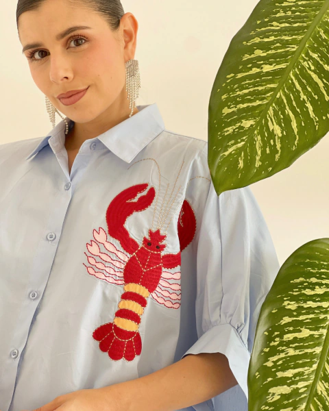 Blusón P.089 Azul con Bordados Marinos - tienda online