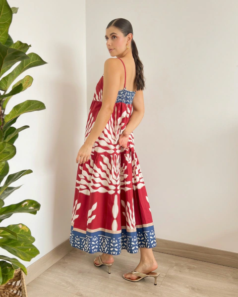 Vestido largo M.005 rojo estampado - primia 