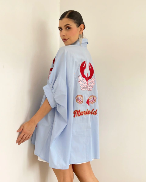 Blusón P.089 Azul con Bordados Marinos - comprar online