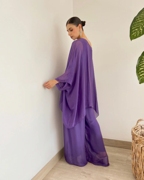 Set M.002 Morado con Blusón y Pantalón Palazzo - tienda online