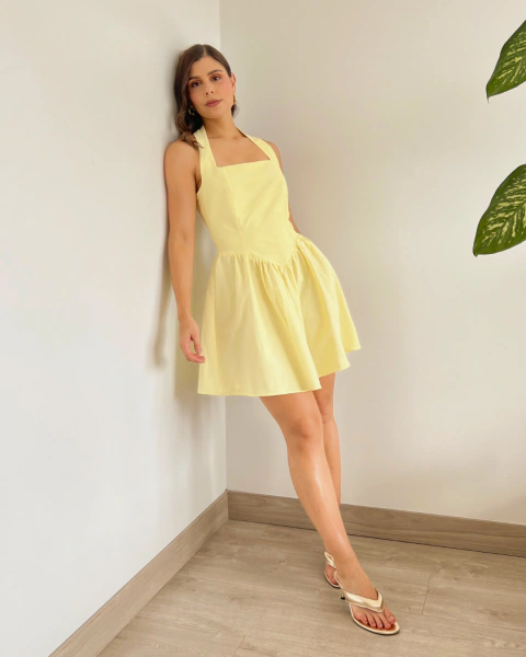 Vestido Corto Amarillo cuello Halter T.191 - primia 