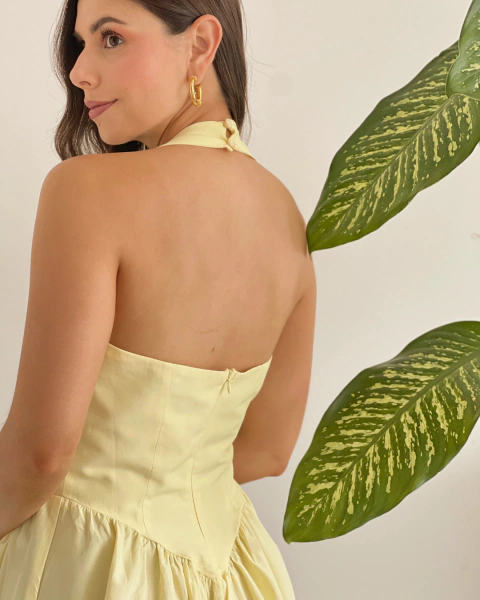 Vestido Corto Amarillo cuello Halter T.191 - tienda online