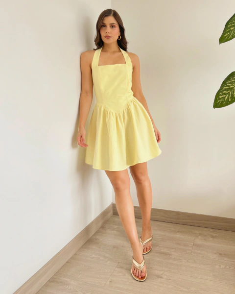 Vestido Corto Amarillo cuello Halter T.191