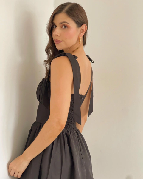 Vestido corto negro con lazos T.179 - primia 
