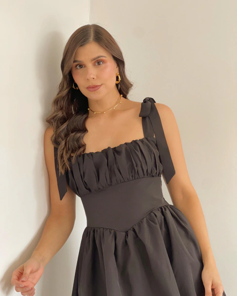 Vestido corto negro con lazos T.179 - tienda online
