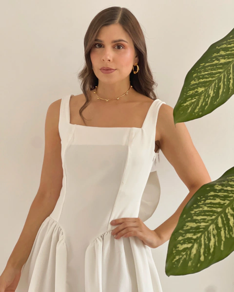 Vestido Corto Blanco con Lazo T.177 - comprar online