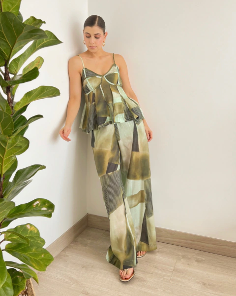 Set T.208 para mujer – conjunto estampado con pantalón de pierna ancha