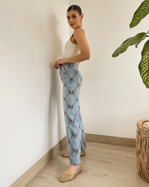 Jean ZENDAYA BORDADO FLORAL - comprar online