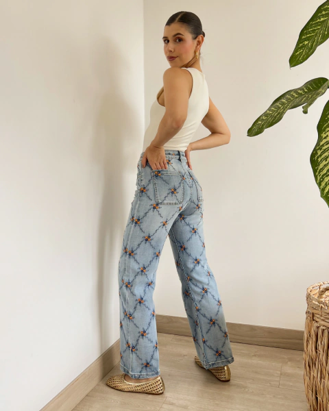 Jean ZENDAYA BORDADO FLORAL - comprar online
