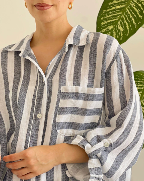 Camisa M.008 a Rayas Azul y Blanco - tienda online