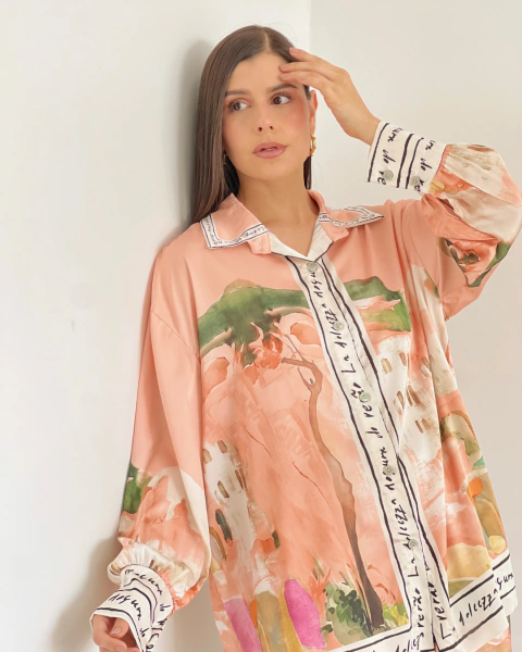 Conjunto Estampado de Camisa y Pantalón para Mujer Set M.003 Naranja - comprar online