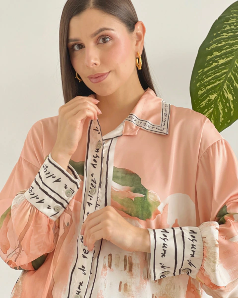 Conjunto Estampado de Camisa y Pantalón para Mujer Set M.003 Naranja - primia 