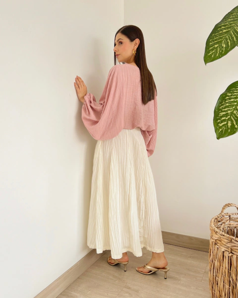 Falda larga blanca plisada para mujer de talle alto T.209 de PRIMIA