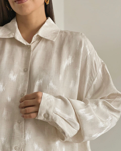 Set T.186 Camisa y Pantalón Marfil con Textura Satinada - primia 