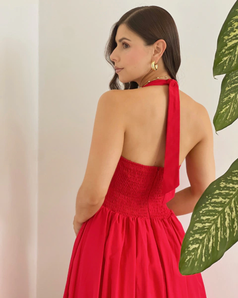 Imagen de Vestido T.178 Rojo Largo Halter con Falda Amplia